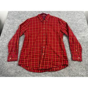 Saddlebred Mens Large Red Plaid Wrinkle Free Button Down Long Sleeve Shirt